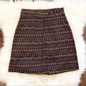 Peppermint Dark Gray & Brown Winter/Holiday Printed A-Line Skirt